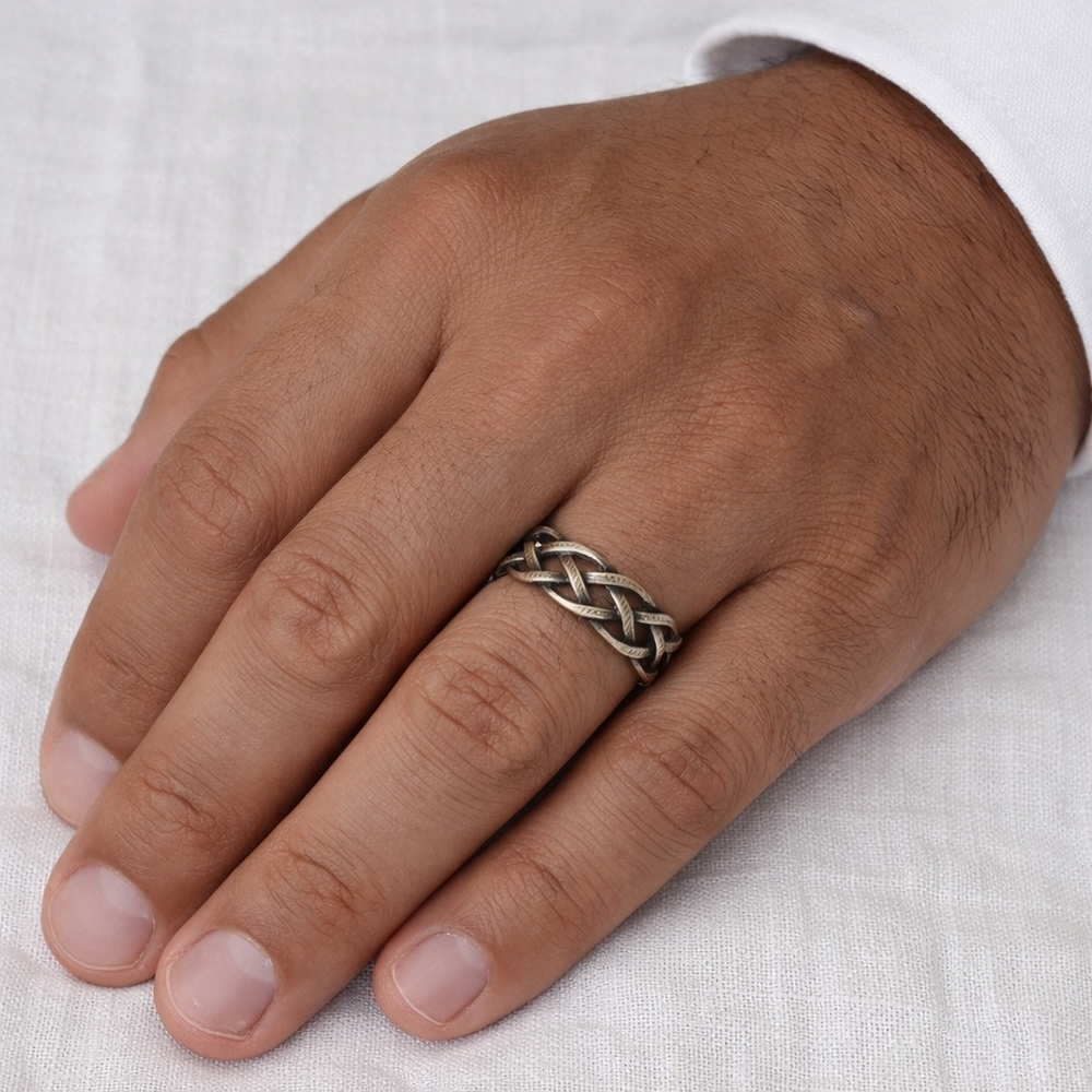 Celtic Knot Ring Men's 9.5 Sterling Silver 925 Woven Braided Lover's Unisex Half